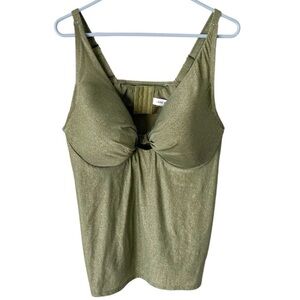 Lane Bryant Swim Top Women's 40DDD Plunge Front Knot Tankini Green Shimmer